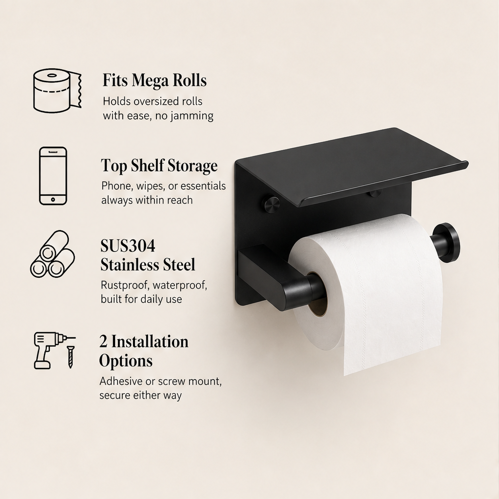 Rustholt™ – Bohrfreier Toilettenpapierhalter aus SUS304-Edelstahl für XXL-Rollen – jetzt 50 % Rabatt