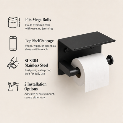 Rustholt™ – Bohrfreier Toilettenpapierhalter aus SUS304-Edelstahl für XXL-Rollen – jetzt 50 % Rabatt