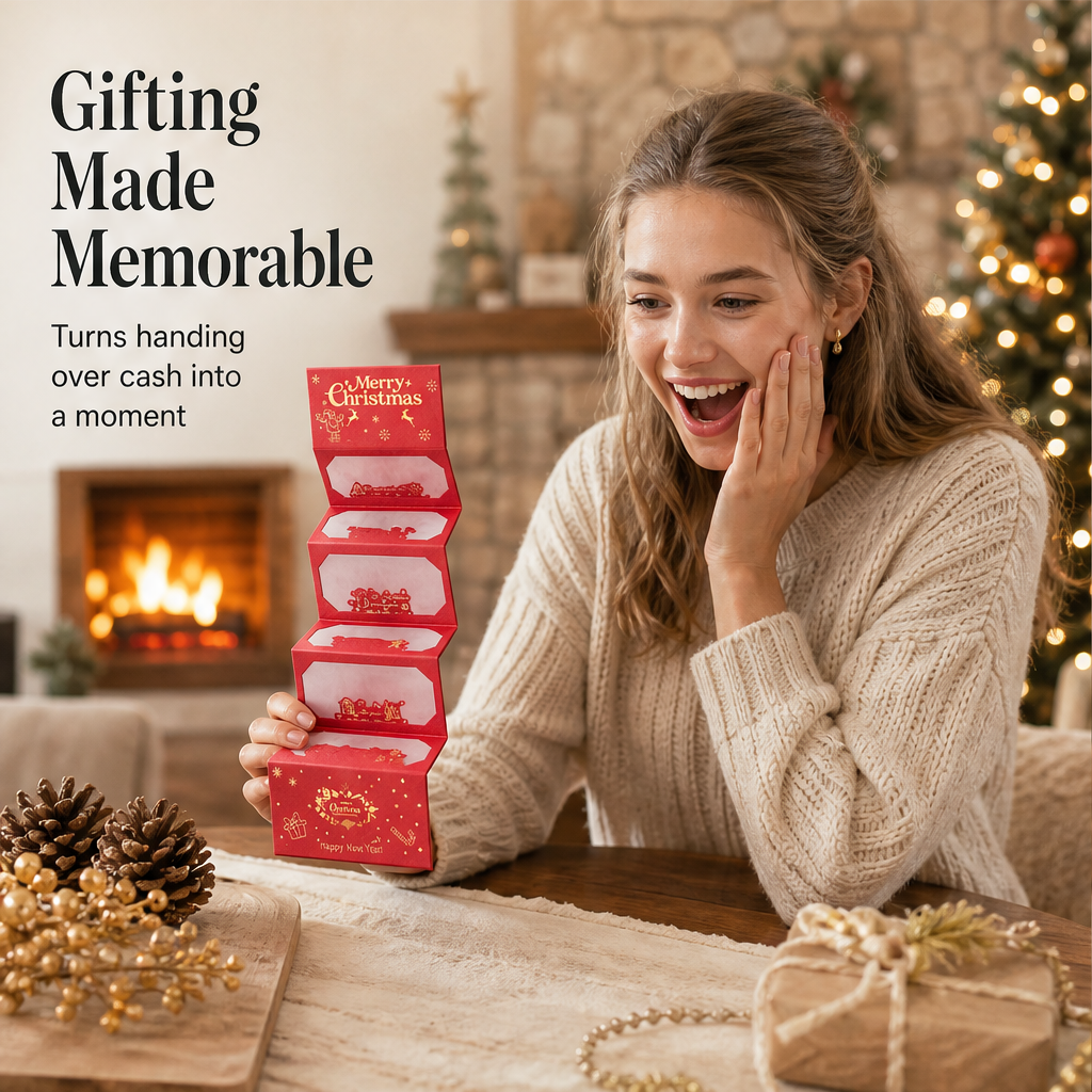 Merryvelle – Gold Foil 6-Slot Cascading Christmas Money Envelope + 1+1 FREE