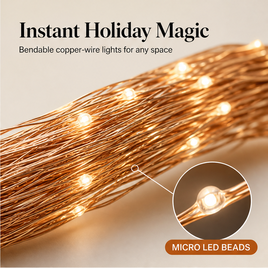 Glimmerwick – Biegsame Kupferdraht-Lichterkette mit Feenlichtern + 50 % Rabatt