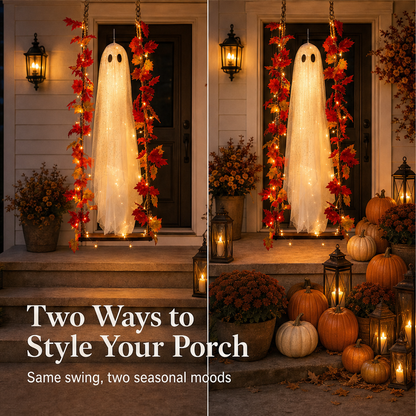 Maplewick – Light-Up Maple Leaf Ghost Swing Halloween Decoration + 50% OFF