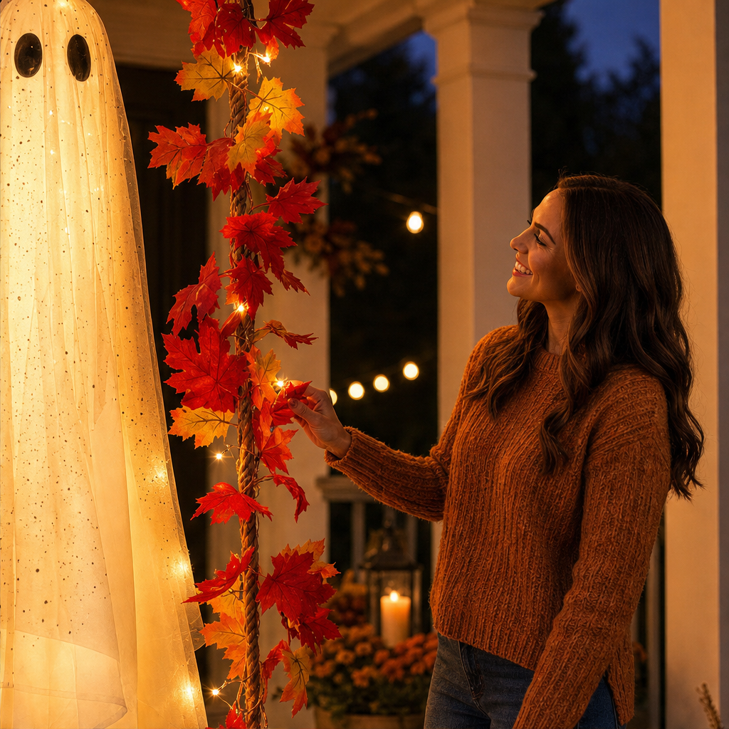 Maplewick – Light-Up Maple Leaf Ghost Swing Halloween Decoration + 50% OFF