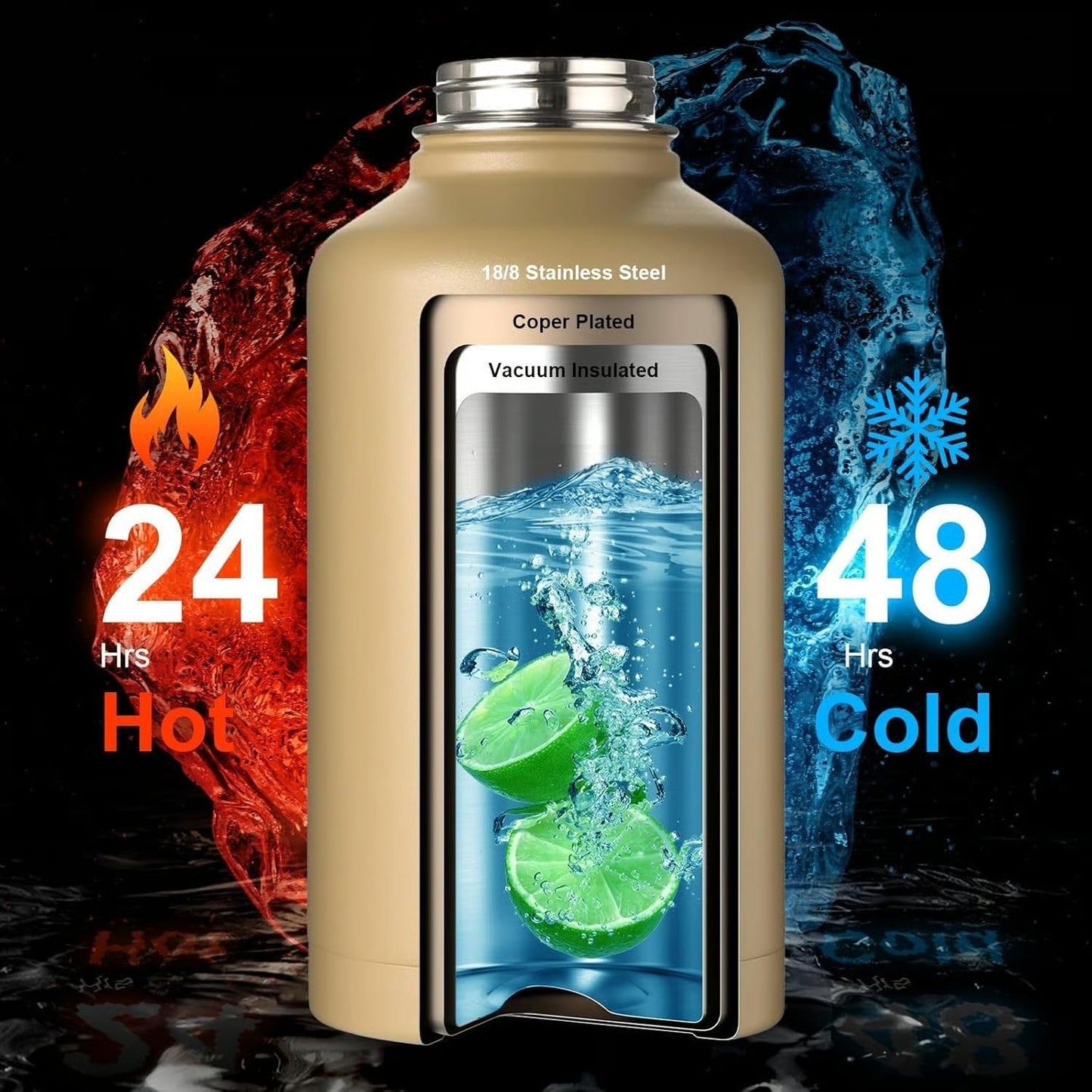 HydraCore Isolierte Trinkflasche 64oz mit Strohhalmdeckel