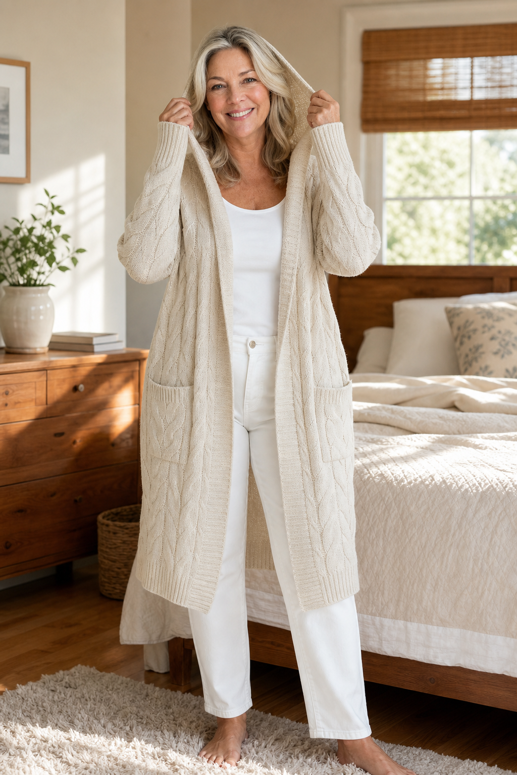 Wearbella™ – Grob gestrickte Zopfstrick-Cardigan mit Kapuze