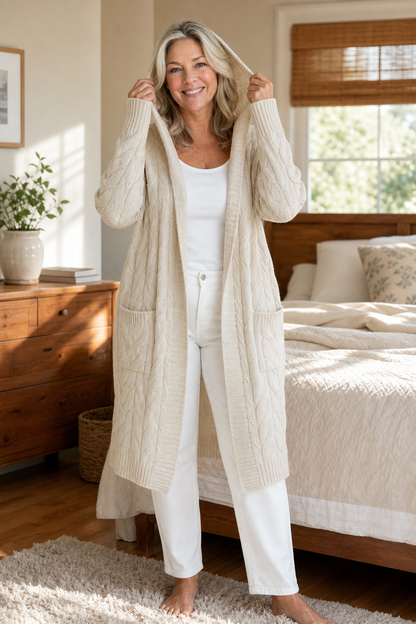 Wearbella™ – Grob gestrickte Zopfstrick-Cardigan mit Kapuze