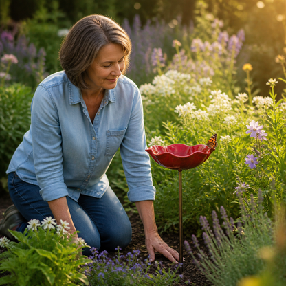 PetalHaven™ – Handgeformte Mohnblumen-Vogeltränke als Gartenstecker