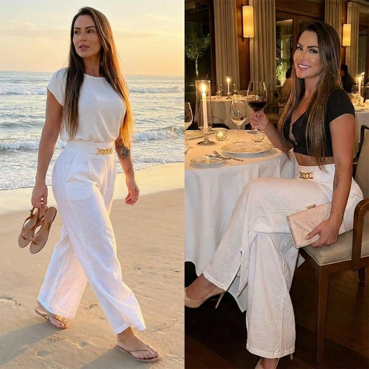 Florenza™ – Wide-Leg-Hose mit goldenen Akzenten [Letzter Tag Rabatt]