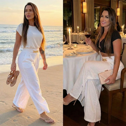 Florenza™ – Wide-Leg-Hose mit goldenen Akzenten [Letzter Tag Rabatt]