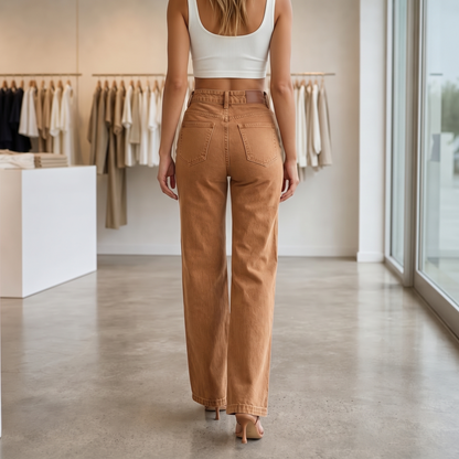 Highline™ – Trendige High-Waist-Wide-Leg-Jeans mit Doppelknopf-Bund