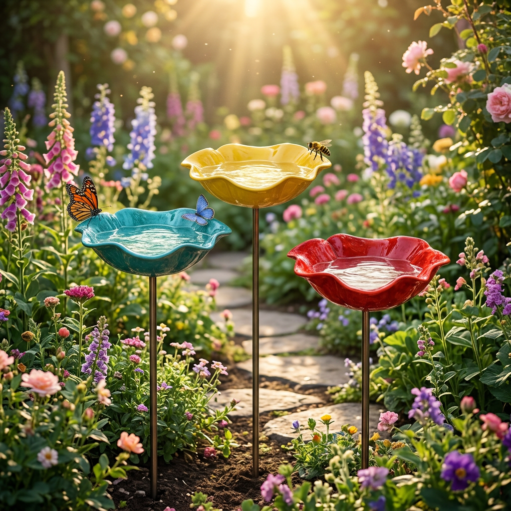 PetalHaven™ – Handgeformte Mohnblumen-Vogeltränke als Gartenstecker
