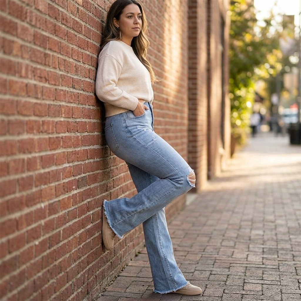 Denara™ | High-Waist-Schlagjeans mit modischen Rissen – Figurbetonender Vintage-Look
