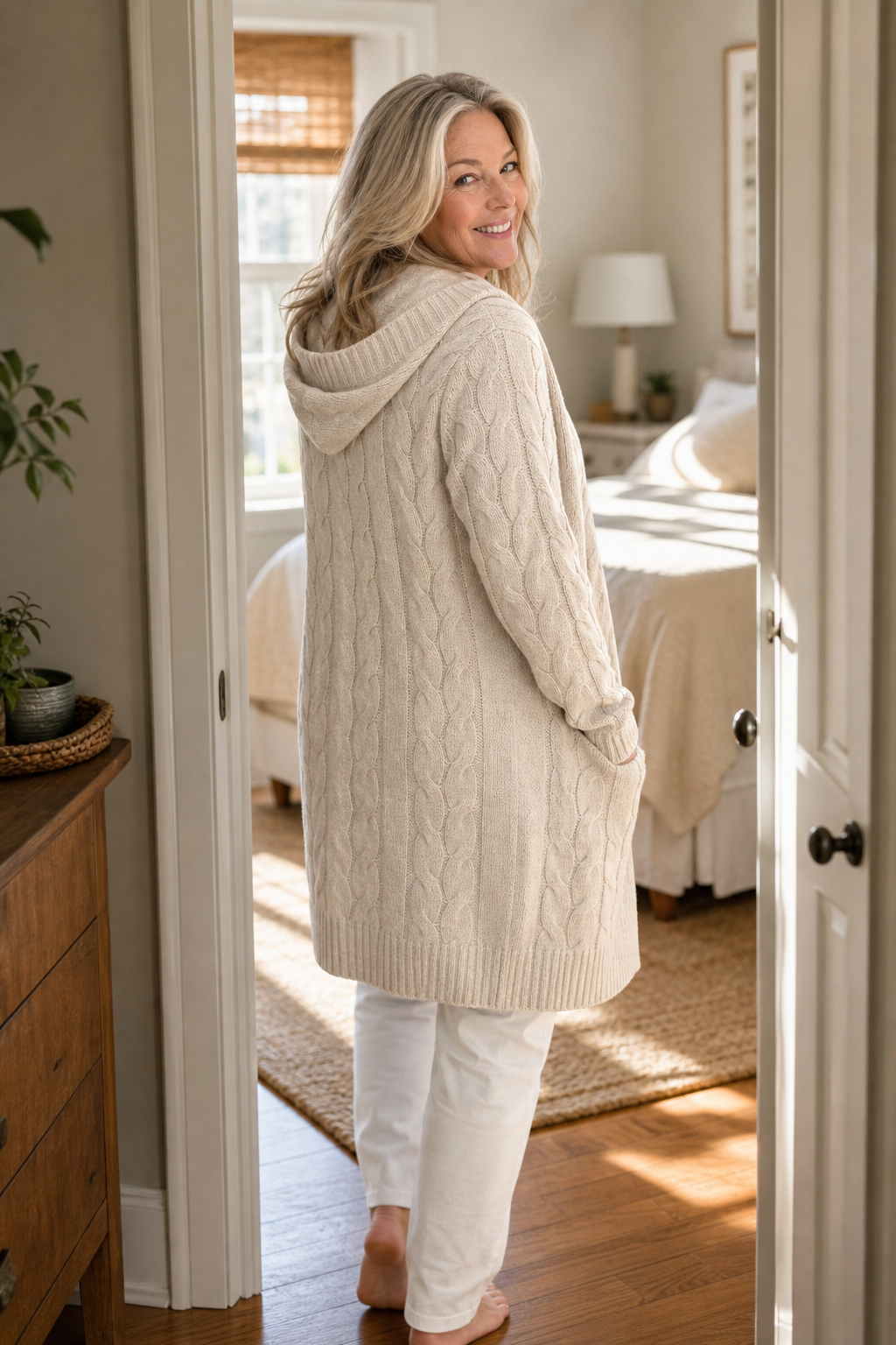 Wearbella™ – Grob gestrickte Zopfstrick-Cardigan mit Kapuze