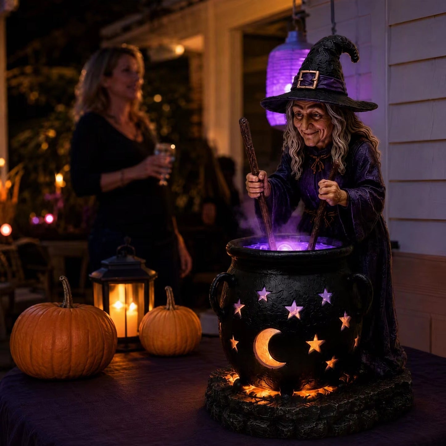 Solar-Gartenleuchte Hexenkessel für Halloween-Deko
