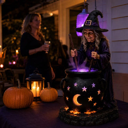 Solar-Gartenleuchte Hexenkessel für Halloween-Deko