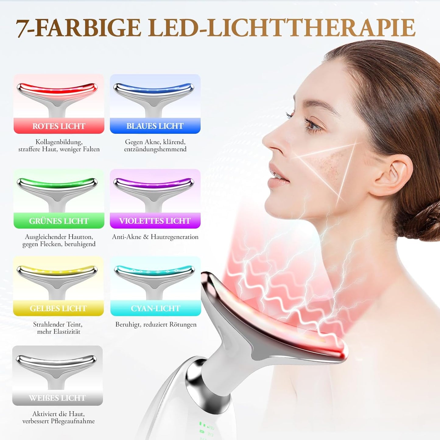 Vellista SkinLift™ | Mikrostrom & LED-Therapie für Gesicht & Hals | bekämpft Hautunreinheiten und lässt die Haut strahlen