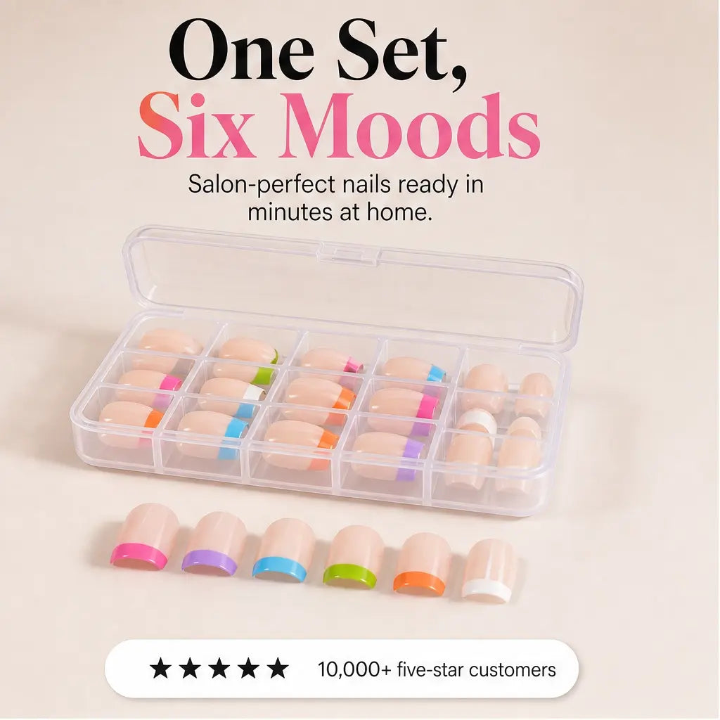 Vernia – Colorful French Tip Press-On Nails, 288-Piece Set + Buy 1 Get 1 FREE