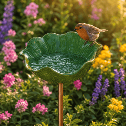 PetalHaven™ – Handgeformte Mohnblumen-Vogeltränke als Gartenstecker