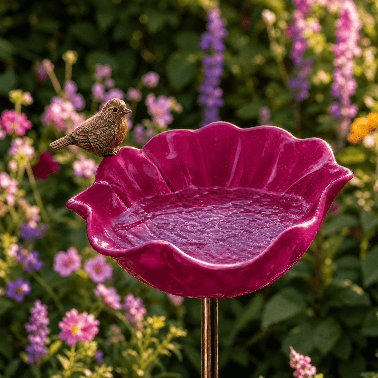 PetalHaven™ – Handgeformte Mohnblumen-Vogeltränke als Gartenstecker
