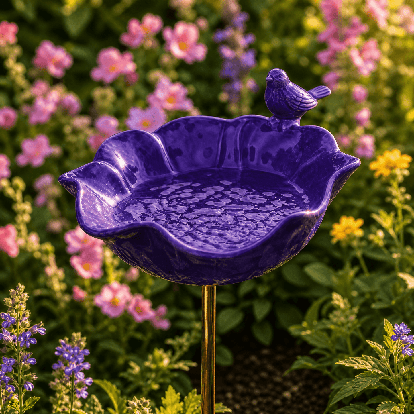PetalHaven™ – Handgeformte Mohnblumen-Vogeltränke als Gartenstecker