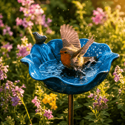 PetalHaven™ – Handgeformte Mohnblumen-Vogeltränke als Gartenstecker