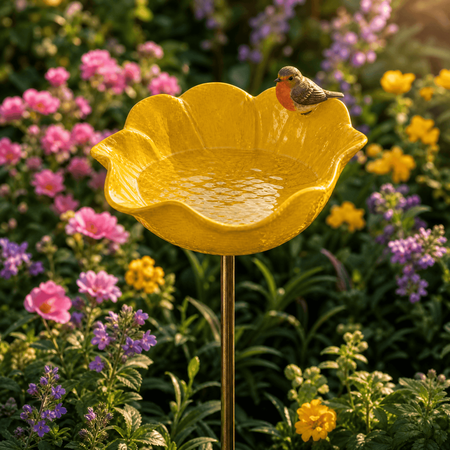PetalHaven™ – Handgeformte Mohnblumen-Vogeltränke als Gartenstecker