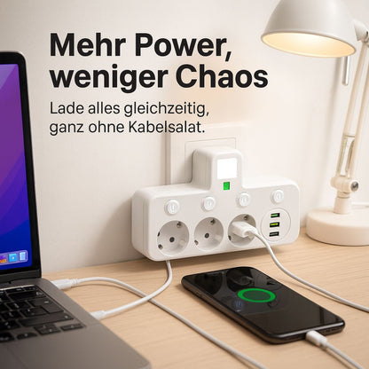 PowerGrid™ | Steckdosenleiste mit 3 Steckdose | Mehrfachsteckdose mit USB & Schalter