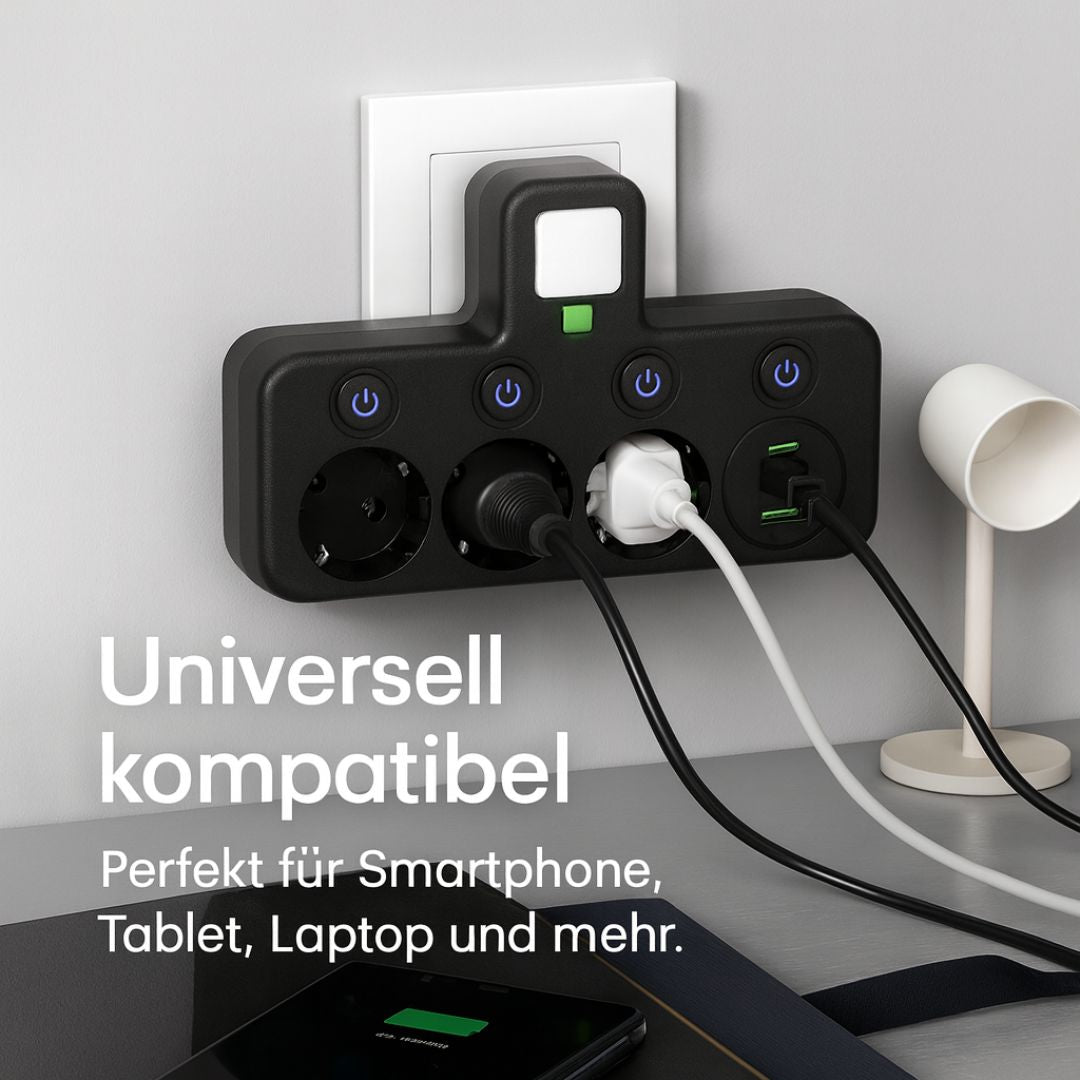 PowerGrid™ | Steckdosenleiste mit 3 Steckdose | Mehrfachsteckdose mit USB & Schalter