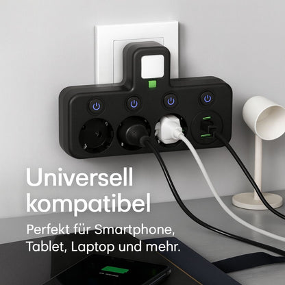 PowerGrid™ | Steckdosenleiste mit 3 Steckdose | Mehrfachsteckdose mit USB & Schalter