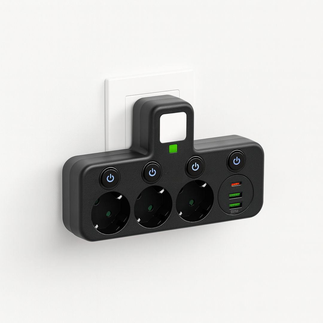 PowerGrid™ | Steckdosenleiste mit 3 Steckdose | Mehrfachsteckdose mit USB & Schalter