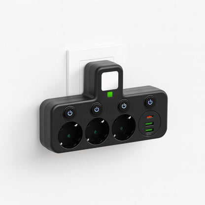 PowerGrid™ | Steckdosenleiste mit 3 Steckdose | Mehrfachsteckdose mit USB & Schalter