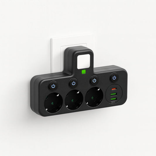 PowerGrid™ | Steckdosenleiste mit 3 Steckdose | Mehrfachsteckdose mit USB & Schalter