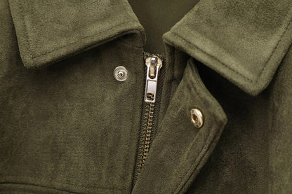 Luxuriöse khakifarbene Oversize Wildlederjacke