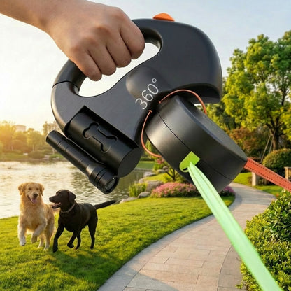 PawLink – Ausziehbare Doppel-Hundeleine mit Licht und Kotbeutelhalter
