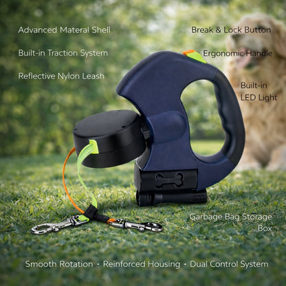 PawLink – Ausziehbare Doppel-Hundeleine mit Licht und Kotbeutelhalter