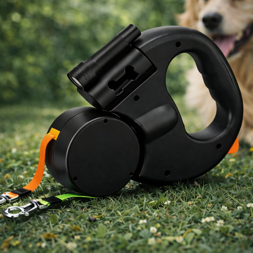 PawLink – Ausziehbare Doppel-Hundeleine mit Licht und Kotbeutelhalter
