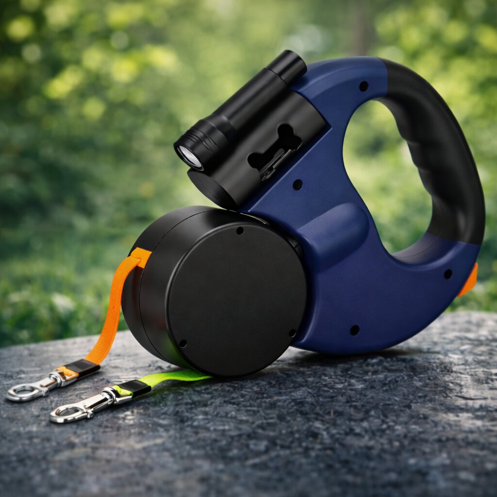 PawLink – Ausziehbare Doppel-Hundeleine mit Licht und Kotbeutelhalter