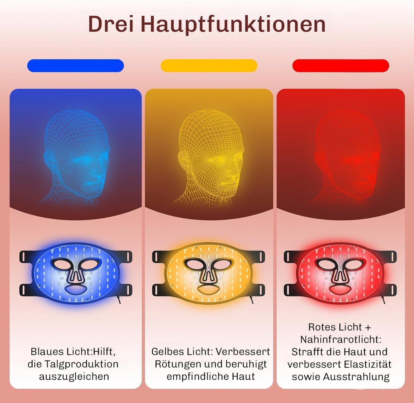 HautGlow™ | Rotlichtmaske | LED Gesichtsmaske | Haut Lichttherapie
