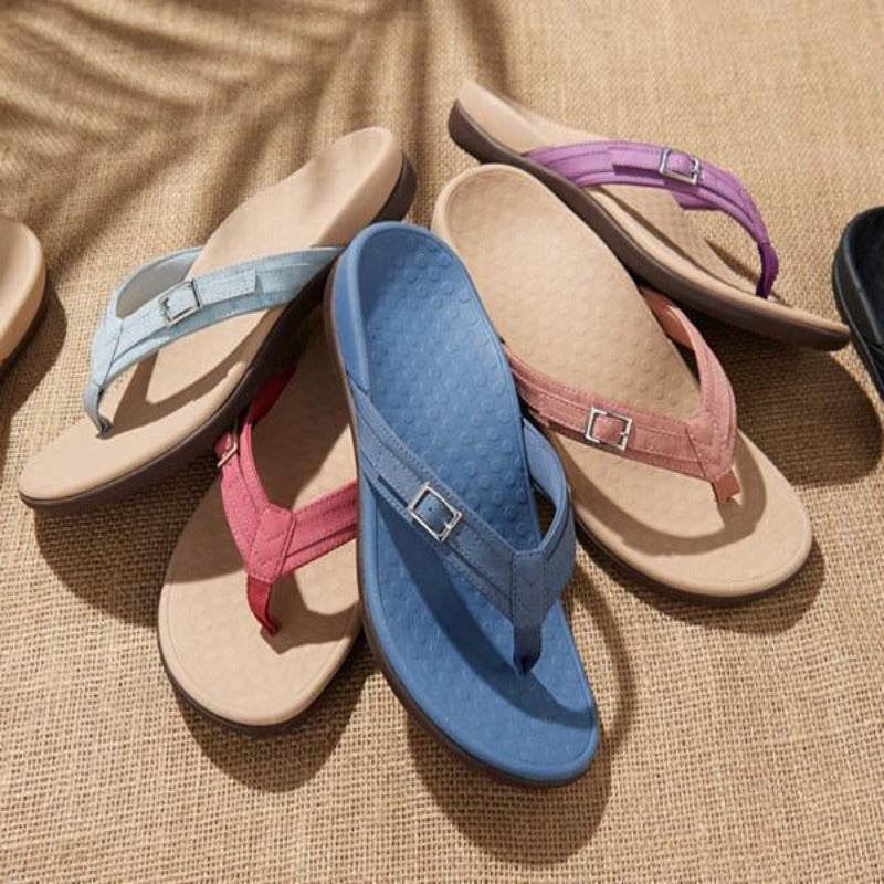 Orthopädische Damen Sommersandalen mit ergonomischem Fußbett | Rutschfest & bequem | 3-Zonen-Support, EU 35–42, Farbenwahl