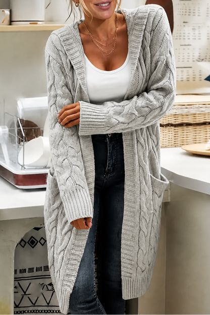 Wearbella™ – Grob gestrickte Zopfstrick-Cardigan mit Kapuze