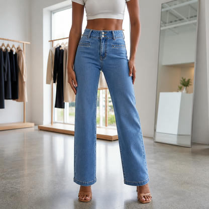 Highline™ – Trendige High-Waist-Wide-Leg-Jeans mit Doppelknopf-Bund