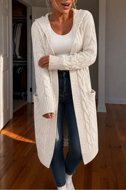 Wearbella™ – Grob gestrickte Zopfstrick-Cardigan mit Kapuze