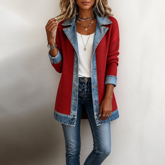 Ribova – Stylische Übergangsjacke mit Denim-Look und wärmender Steppung