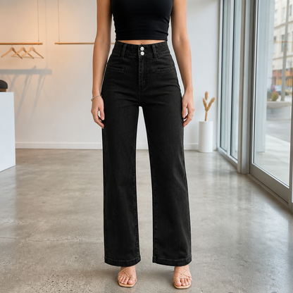 Highline™ – Trendige High-Waist-Wide-Leg-Jeans mit Doppelknopf-Bund
