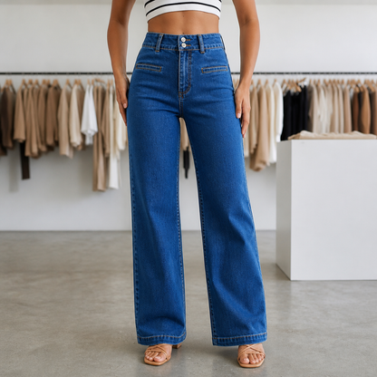 Highline™ – Trendige High-Waist-Wide-Leg-Jeans mit Doppelknopf-Bund