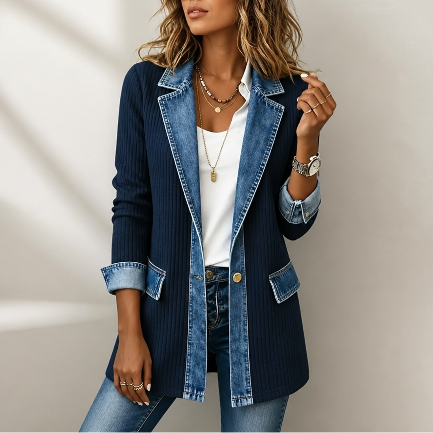 Ribova – Stylische Übergangsjacke mit Denim-Look und wärmender Steppung