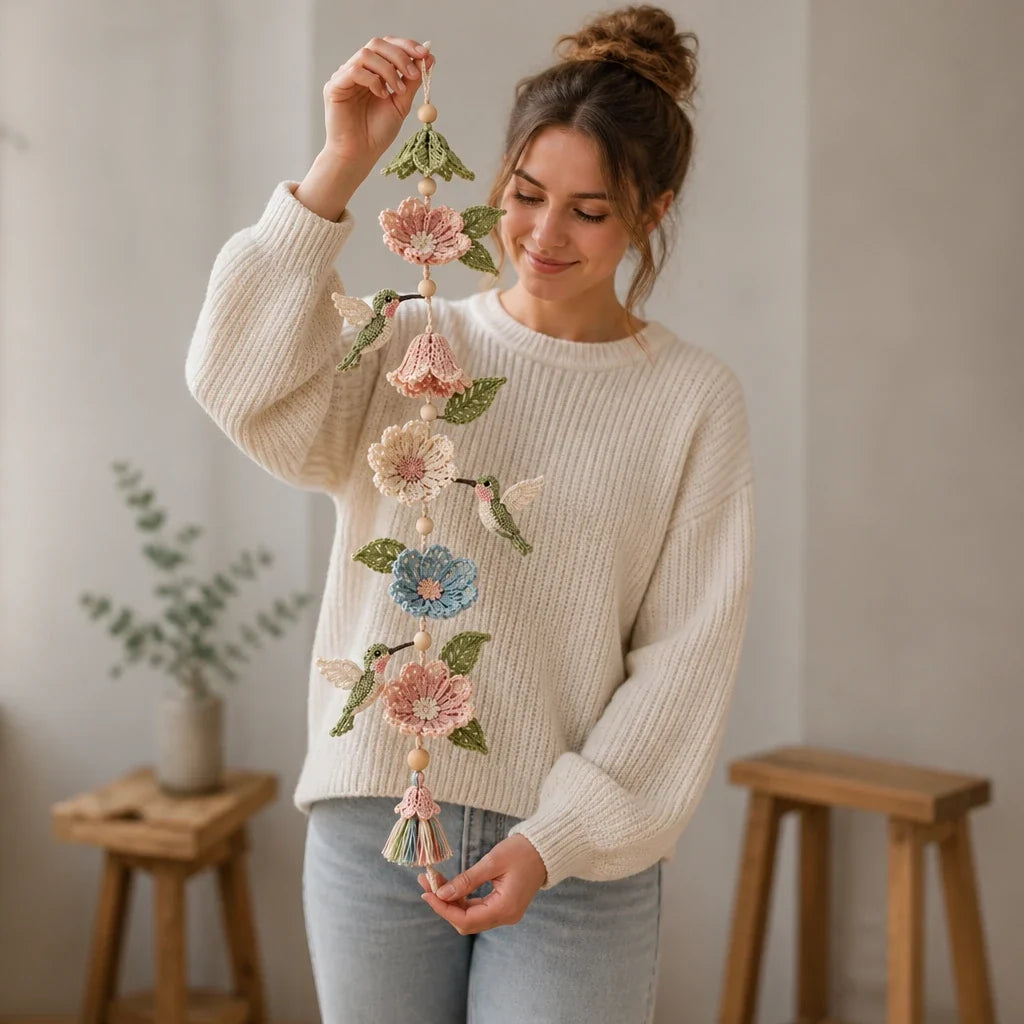 Nur noch heute 50 % Rabatt | Hummingbird Haven™ – Liebevoll handgehäkelte Blumengirlande mit Kolibris für ein gemütliches Zuhause!