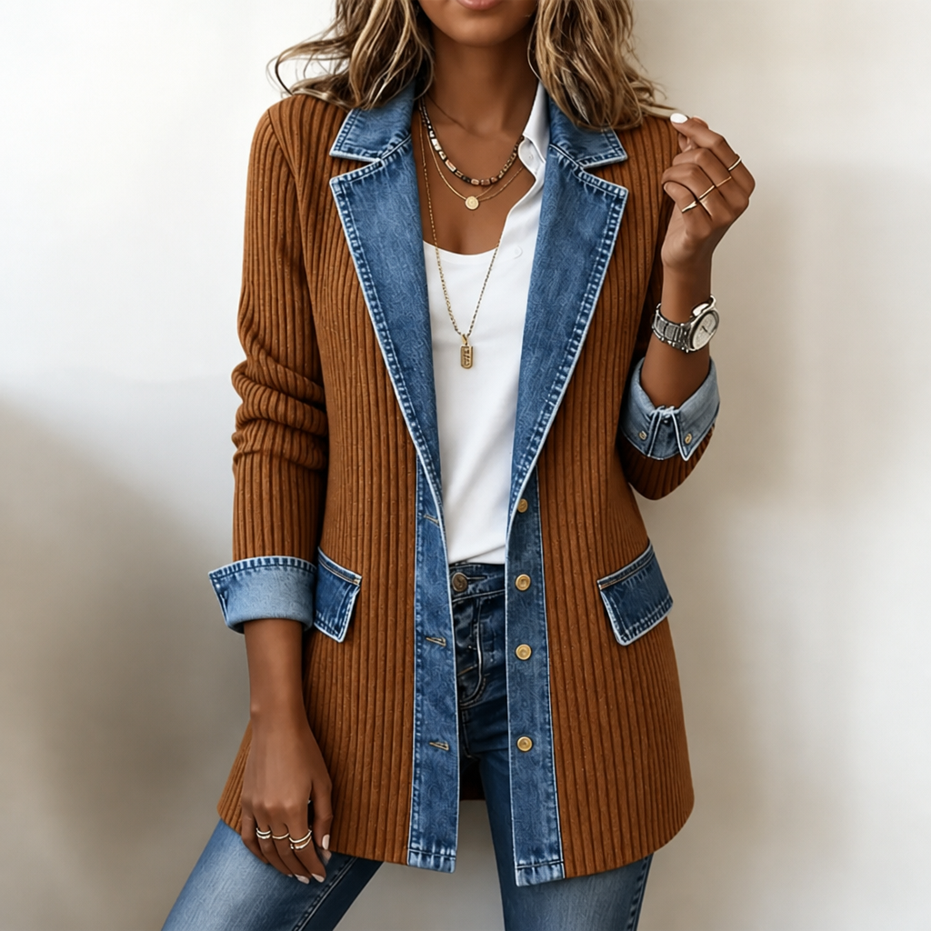 Ribova – Stylische Übergangsjacke mit Denim-Look und wärmender Steppung