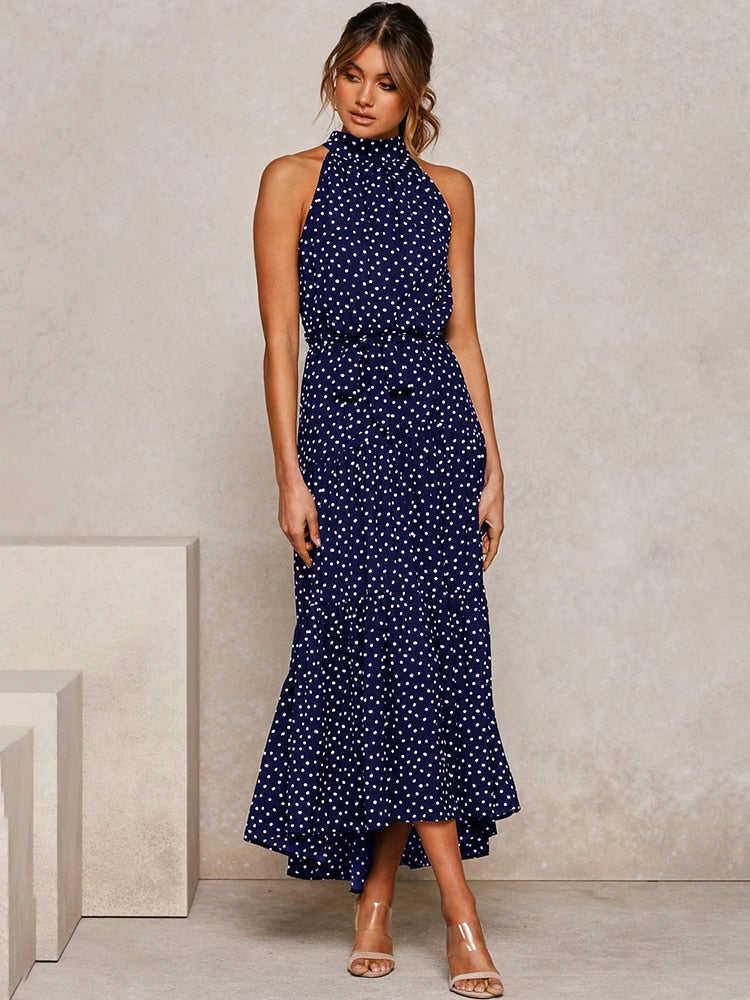 Rosalie | Elegantes Maxikleid mit Neckholder und Print