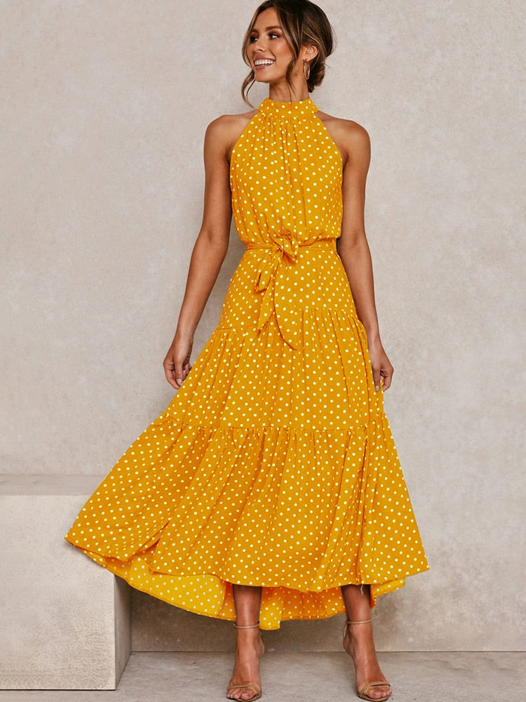 Rosalie | Elegantes Maxikleid mit Neckholder und Print
