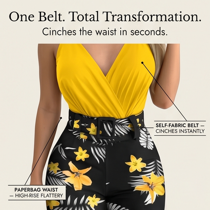 Clarendale™ Wrap V-Neck Summer Set with Floral Shorts